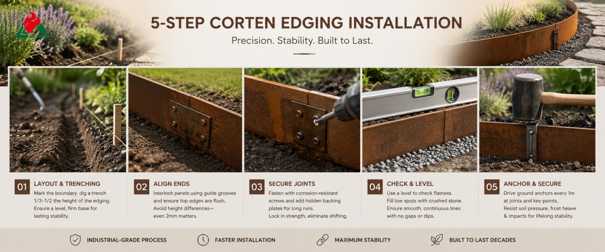 5-Step Industrial-Grade Corten Edging Installation Process